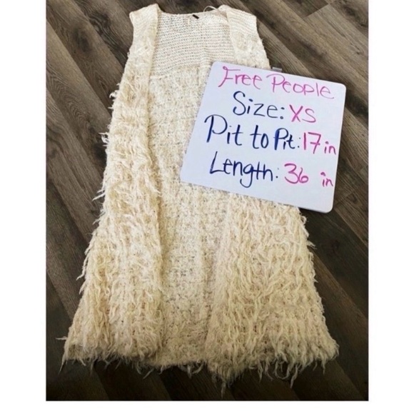 FREE PEOPLE Cream Boho Shaggy Midi Vest - Picture 11 of 12